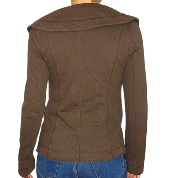 Lucky Brand Button Up Asymmetrical Cotton Knit Cardigan Size Medium Brown - Picture 3 of 6